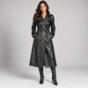 Averisse women's black leather double breasted trench coat front full view