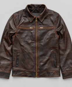 Torvane men's distressed dark brown leather jacket front product view