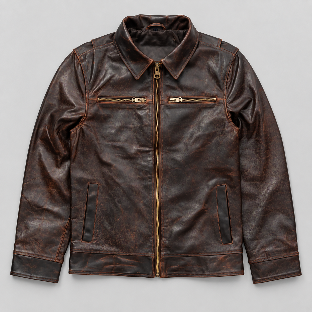 Torvane men's distressed dark brown leather jacket front product view